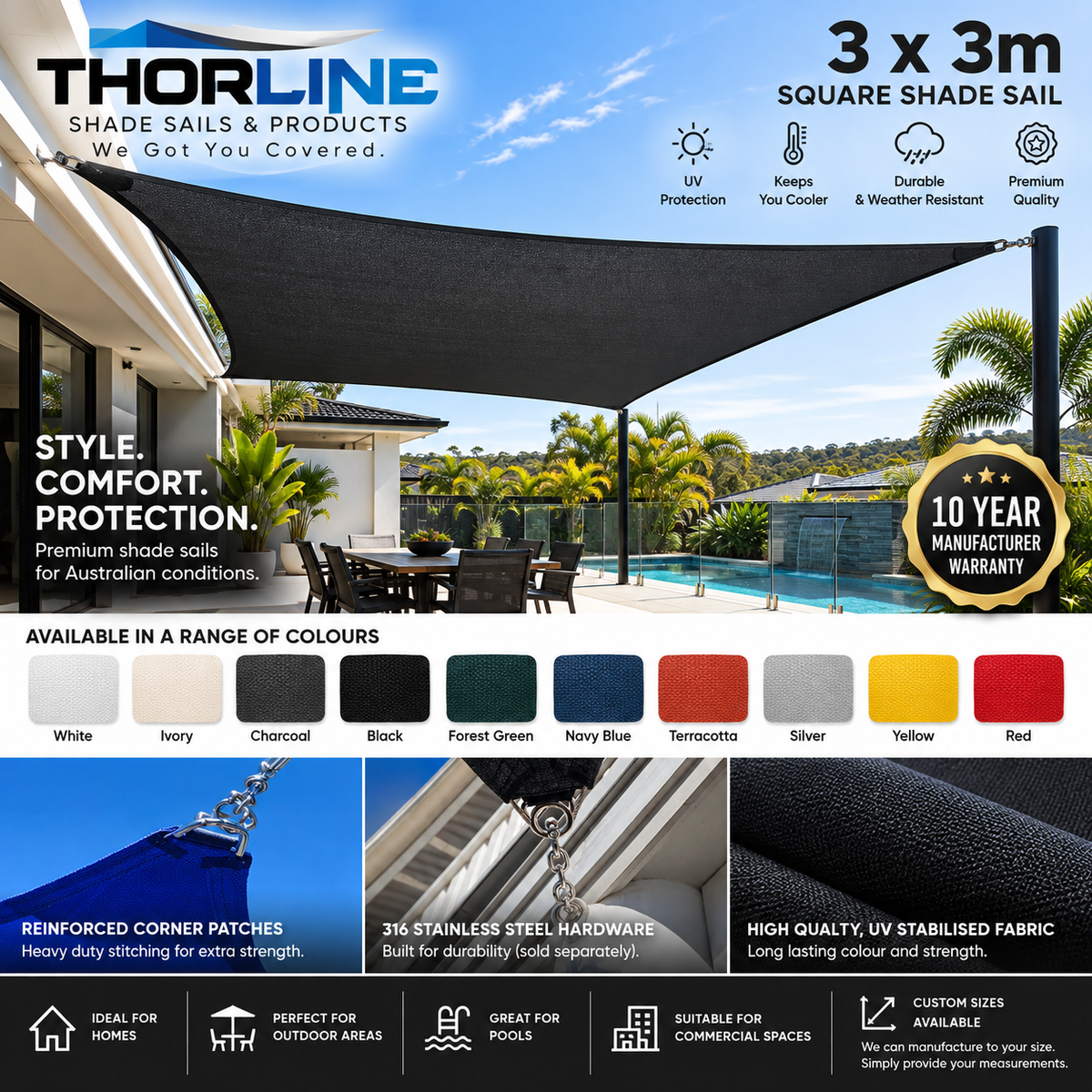 3x3m Rectangular shade sail