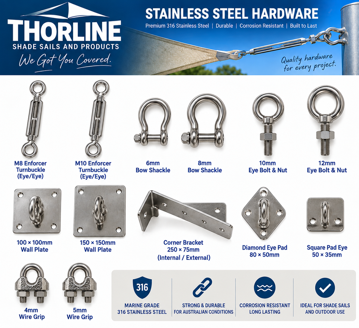 Stainless steel 316 hardware